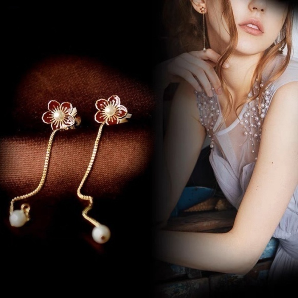 - - 18K Gold Vermeil long dangle pearl  Earrings